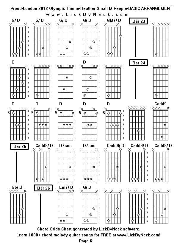 Chord Grids Chart of chord melody fingerstyle guitar song-Proud-London 2012 Olympic Theme-Heather Small M People-BASIC ARRANGEMENT,generated by LickByNeck software.